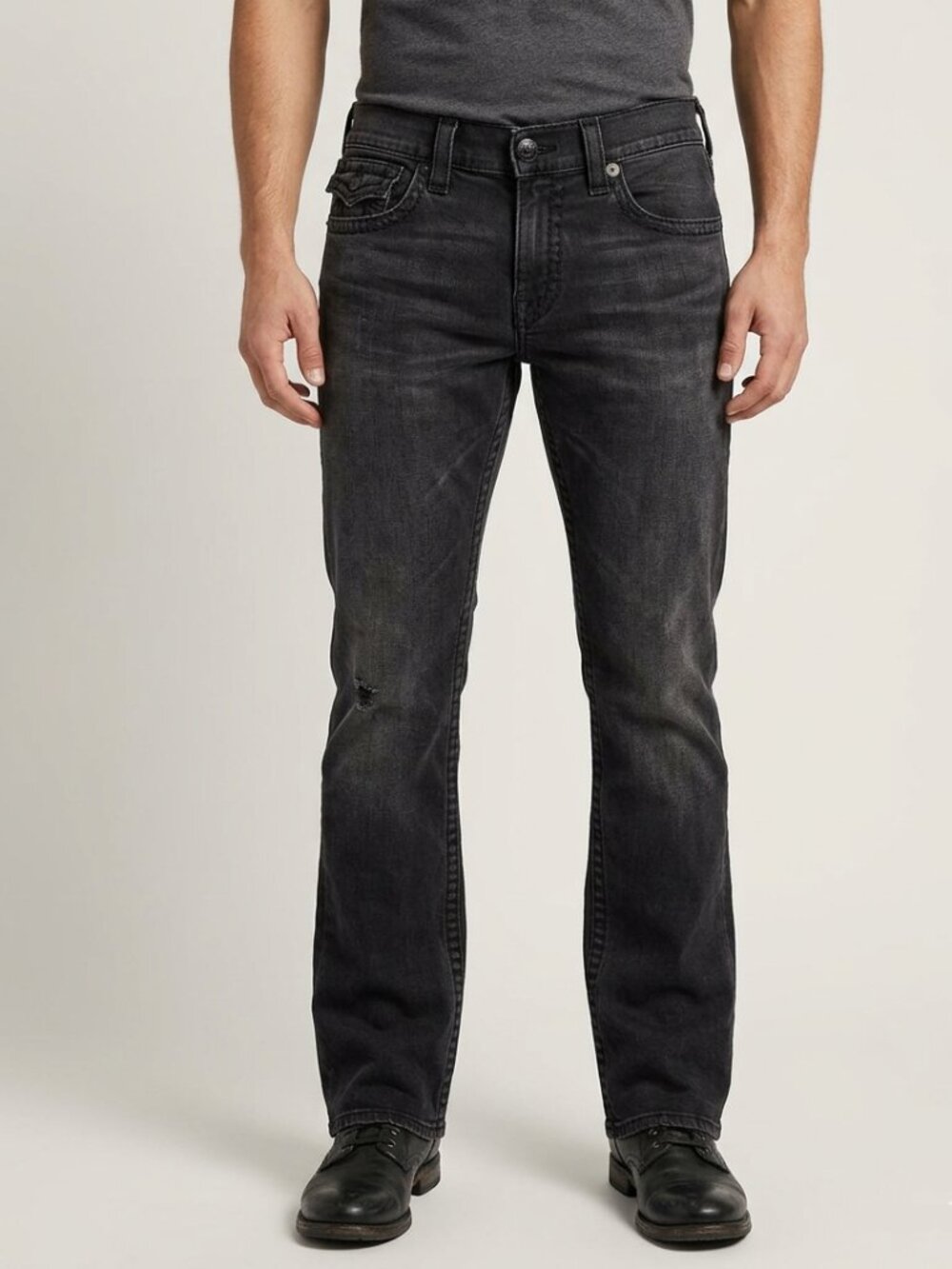 True Religion Jeans Ricky 29 Men's Black Straight-Leg Distressed & Stains
